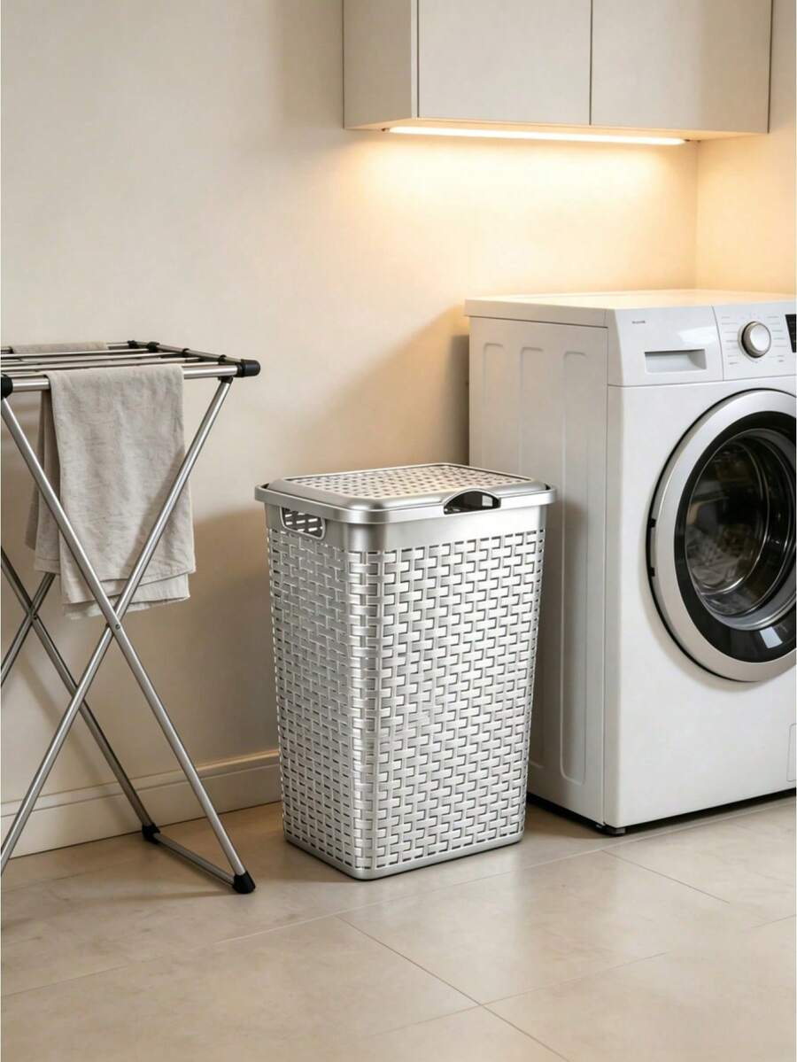 38L Large Capacity Laundry Hamper - Rattan Imitation Clothes Basket | Breathable Design With Lid, Sturdy And Durable, Ideal For Storing Dirty Clothes And Organizing Sundries - Multiple Specifications - View 1