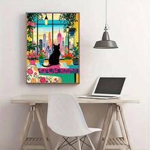 1pc DIY Black Cat And Window View Architecture Landscape 5D Diamond Painting Kit, Suitable For Adult Beginners DIY Mosaic Diamond Art, Full Drill Handmade Hobbyist Self-Design DIY Diamond Painting, Applicable For Living Room, Bedroom, Office Wall Decoration Hanging Painting, Surprise Holiday Home Decor Gift For Family And Friends, Frameless[30*40cm/11.8*15.7in][40*50cm/15.7/19.7in] - No Frame - View 3
