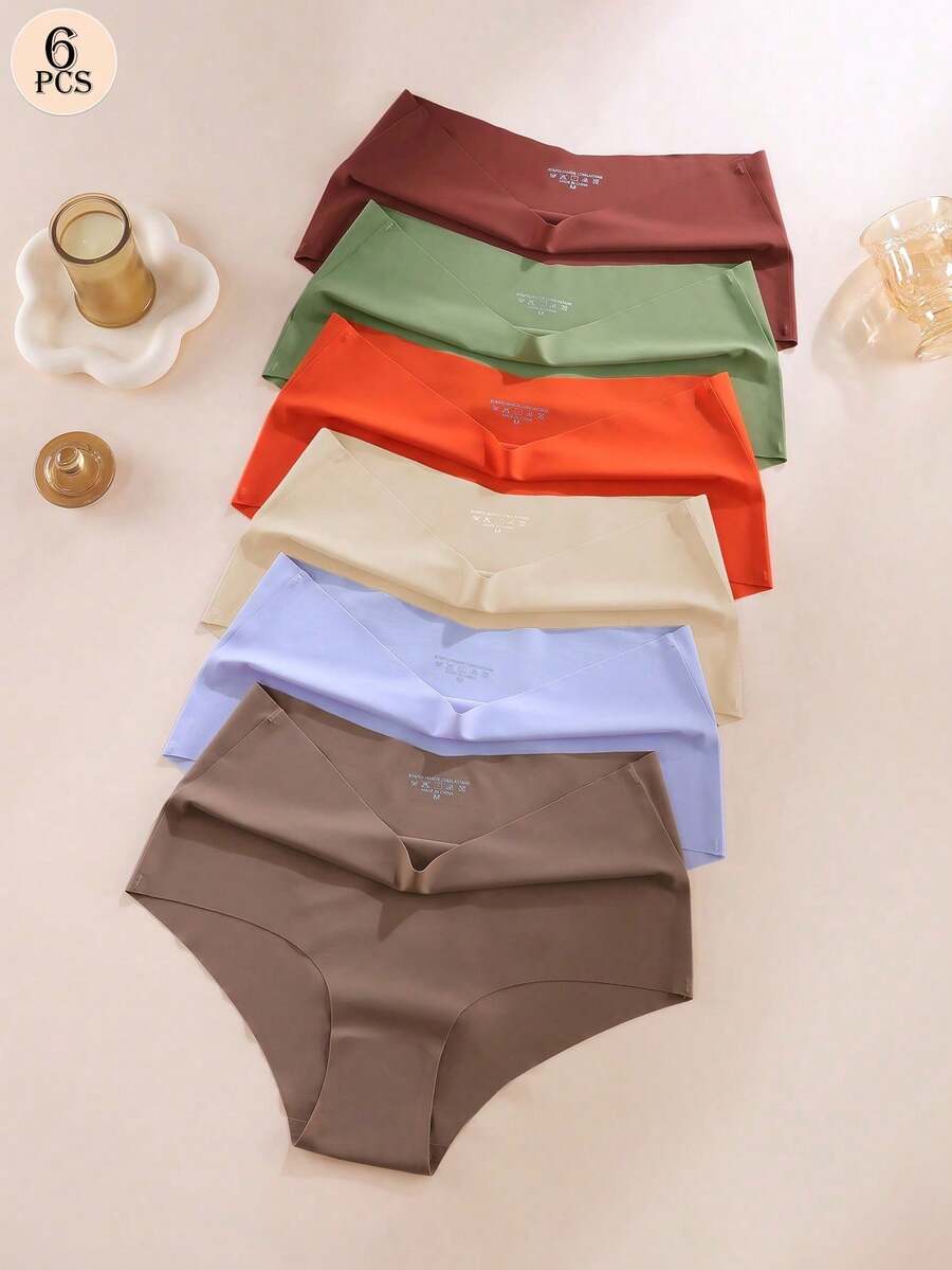 Aofeiqike 6 piezas de bragas de mujer de talla grande con cintura alta, bragas de seda de hielo sin costuras, sexy y transpirables, ropa interior suave y cómoda