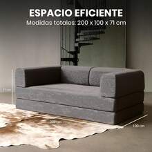 Sofá Cama Memory Foam Plegable 3 Plazas |   Sofá Cama Multifuncional Moderno |   Sillón para Sala Sofa Cama Comprimido |   Estructura Resistente |   Dimensiones: 200 x 100 x 71 (Beige) - Gris - Ver 3