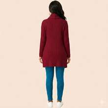 Women's Cardigans With Front Opening And Turtleneck - Comfortable And High Quality - Red - View 2