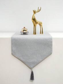 Camino de mesa minimalista de color gris puro con textura y ribete de borlas, tela decorativa de estilo moderno neutro para mesa de comedor, adecuada para todas las estaciones, aplicable a mesa de comedor, mesa de café, consola de entrada, tocador y entrada - Ceniza - Ver 10