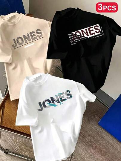 3pcs-Tween Boy Popular Pattern Print Crew Neck Short Sleeve T-Shirt, Suitable For Boys' Daily Wear, Campus Outfit, Street Style, Fashion Boys' Summer Top