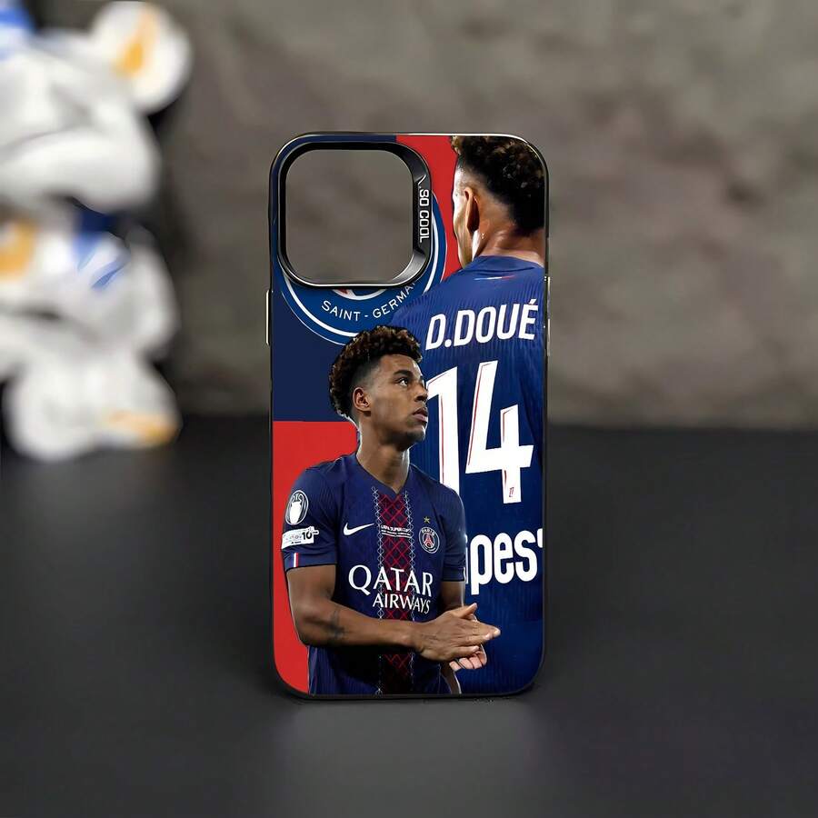 Cartel de fútbol azul Désiré Doué PSGfunda de teléfono Fundas compatibles con ,Apple,VIVO,OPPO,,, y Honor.Fabricadas en silicona TPU,ofrecen protección contra golpes y caídas. - Negro - Ver 1