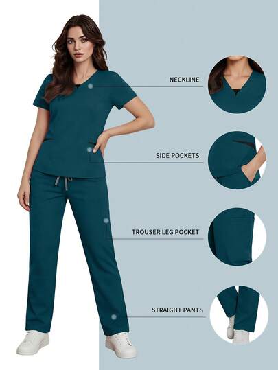 Women's Beauty Salon Spa Esthetician Doctor Nurse Hospital Care Dental Scrub Uniform 2-Piece Set Fall