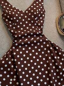 Nuevo vestido elegante con estampado, cuello en V y cintura con lazo - Blanco - View 6