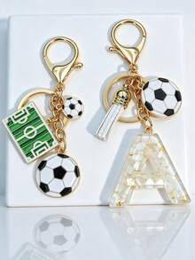 2 piezas Colgante de llavero personalizado con letra de fútbol - Blanco - Ver 2