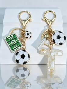2 piezas Colgante de llavero personalizado con letra de fútbol - Blanco - Ver 14