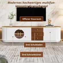 Luxury Style TV Cabinet, Lowboard, Brown Glass, MDF Body, Aluminum Handles, Rounded Edges, Vertical Groove Design - 白色 - 查看 7