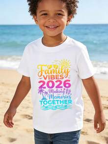 Create A Family Summer Vacation Atmosphere In 2026, Share Beautiful Memories, Children's T-Shirts With Novel Aesthetic Designs, Casual Children's T-Shirts, T-Shirts Of Es - 白色 - 查看 9