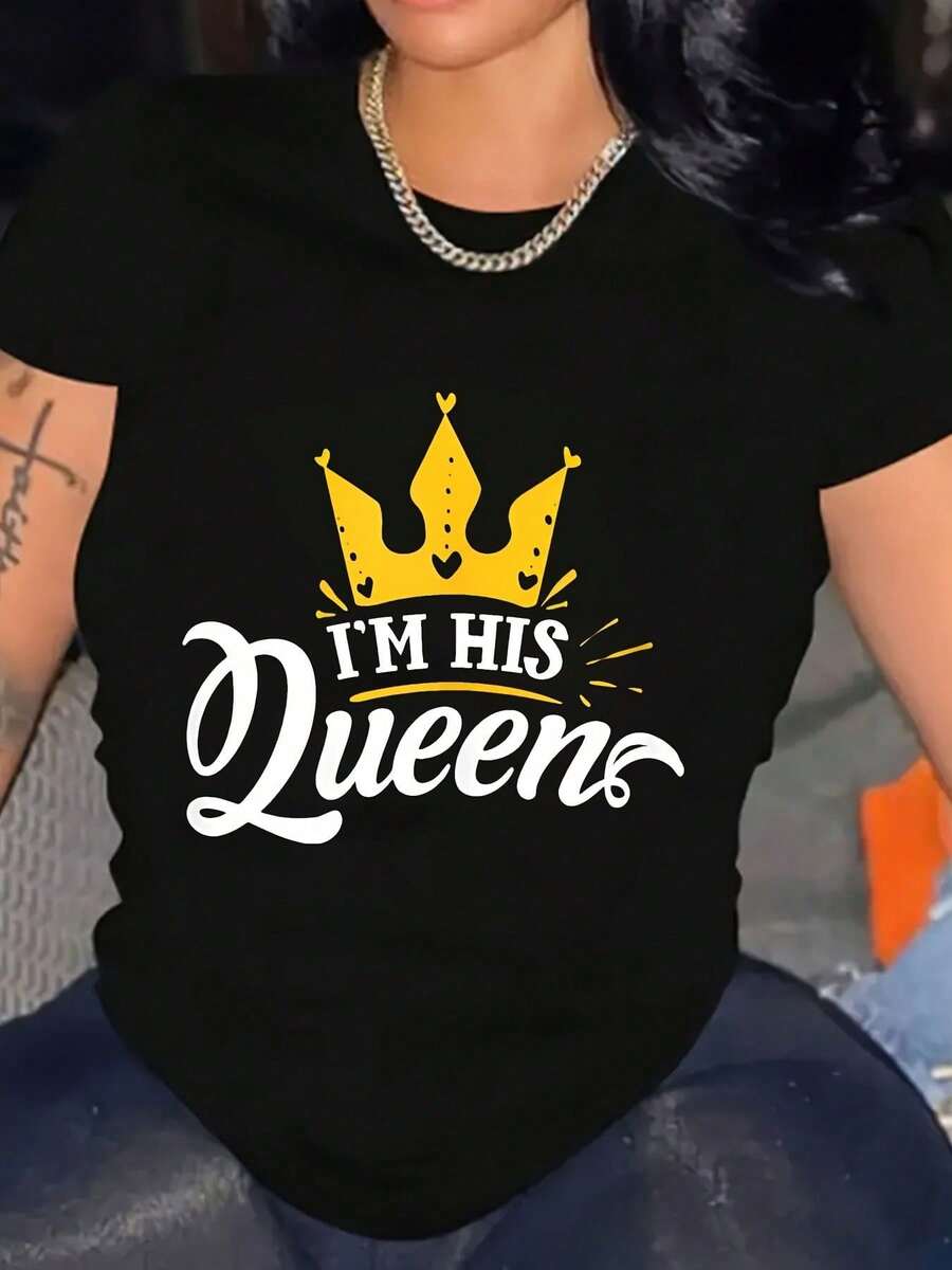 Camiseta Gráfica Moderna y Minimalista de , Queen, , Cómoda para Uso Diario Casual - Negro - Ver 1