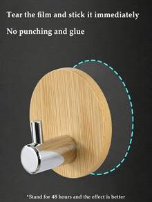 No-Drill Easy Round Bamboo Base Hook Strong Adhesive Wall Mount, Sturdy Storage Hook For Hat Bag Coat Accessory Organization, Practical Adhesive Hanger For Bedroom Kitchen Home Decor Wall - Multicolor - View 5