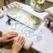 1件裝幻彩愛心兔造型美甲貼片支架，圓形展示架，可重複使用，美甲黏土練習展示架，不對稱壓克力彩繪假指甲練習架，美甲工具 - 彩色 - 查看 8