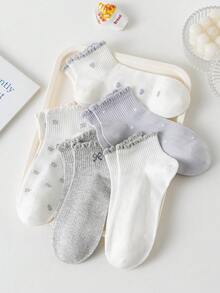 1/5 Pairs Women's Random Bow Heart & Ditsy Floral Fashion Low-Cut Socks, Soft Comfortable Breathable Cute Versatile Preppy Style For Spring Summer Autumn Daily Wear - Multicolor - View 3