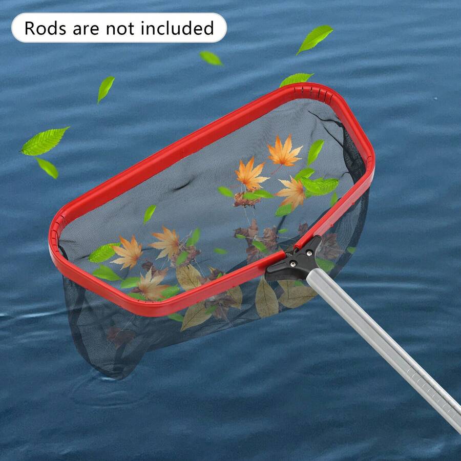 RibasuBB 18.9In Deep Pool Leaf Skimmer Net, Aluminum Frame, Push Button Buckle, Telescopic Pole Compatible, Red Frame Black Mesh - Default - View 1