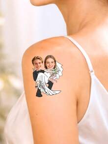 1/10/20/30/60pcs Fluorescent Temporary Tattoo Stickers, Wedding Style Wedding Party Temporary Tattoos, Personalized Wedding Favors, Couple Customized Face Tattoo Stickers, Birthday Party Accessories - Multicolor - View 9