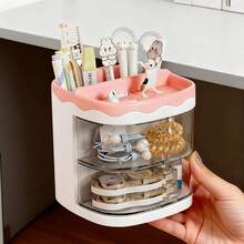 1pc Office Desk Pen Holder, Desk Organizer, Creative Cartoon Storage Box, Makeup Brush Holder, Bathroom Storage Box, Rotating Drawer Desk Organizer - Multicolor - View 4