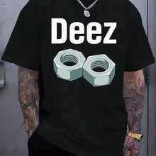 Teen Clothing For Ages 14-16, Boys' T-Shirts, Girls' Clothing, Boys' And Girls' T-Shirts. Men's Plus Size Black T-Shirt With Bold DEEZ Graphic And N Design - 黑色 - 查看 1
