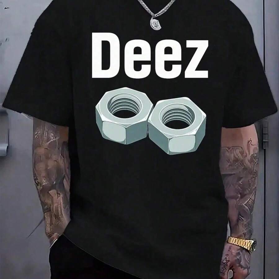 Teen Clothing For Ages 14-16, Boys' T-Shirts, Girls' Clothing, Boys' And Girls' T-Shirts. Men's Plus Size Black T-Shirt With Bold DEEZ Graphic And N Design - 黑色 - 查看 1