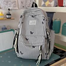 Fashionable Minimalist Vertical Striped Cartoon Backpack Large Capacity Student Women School Bag Casual Backpack - Multicolor - View 3
