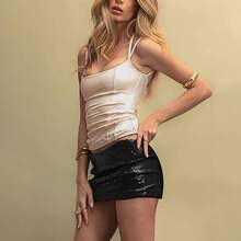 Top camisola halter sin mangas ajustado versátil estilo europeo-americano - Caqui - Ver 2