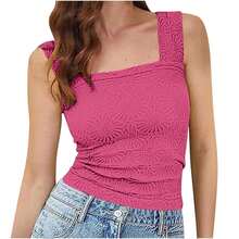 Women's Sleeveless Square Neck Jacquard Elastic Top Summer 2026 European-American - Purple - View 3