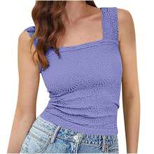 Women's Sleeveless Square Neck Jacquard Elastic Top Summer 2026 European-American - Purple - View 1