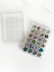 1pc Nail Art Rhinestone Storage Box Round Storage Holes Transparent Storage Box 12 Holes/24 Holes Nail Art Accessories Classification Storage Box - Clear - View 7
