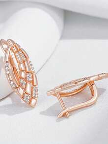 Vanel 1 Pair Fashionable Gold Geometric Tile Mosaic Pendant Earrings, Asymmetrical Square Inlaid Transparent Zirconia, Daily Commute Office Jewelry - Golden Yellow-white - View 4