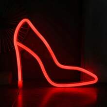1pc Valentine's Day Gift, Pink High Heel Neon Light Sign, Light Up Your Romantic Night, USB Or Battery Powered, LED Commercial Sign, Suitable For Store, Shoe Shop, Room, Club, Party Decoration - White - View 2