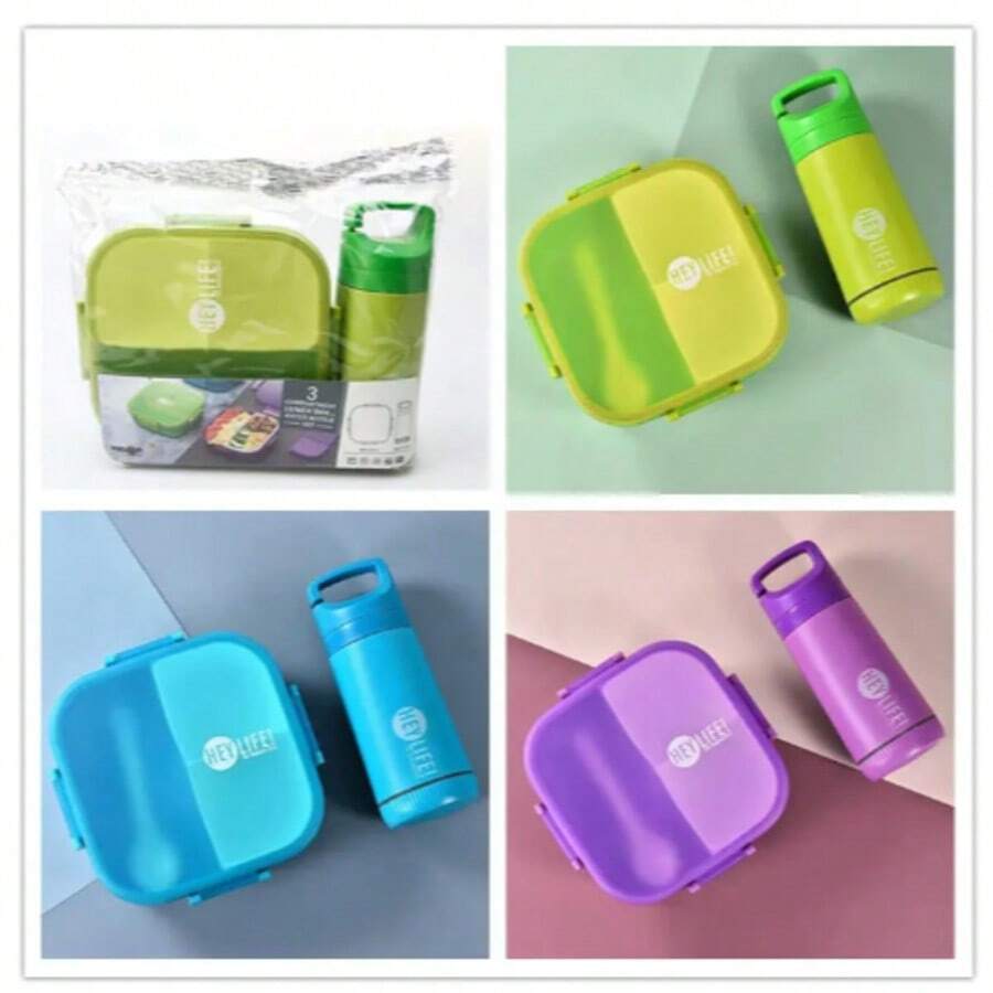 Lunchera Hermética Con Vaso Y Cubiertos Libre De Bpa, lonchera kids portatil BUEN PROVECHO - Morado Violeta - Ver 1