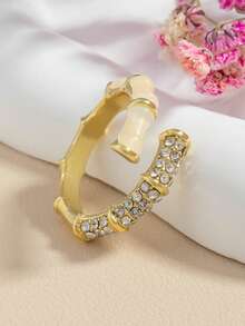 1pc Exquisite Opal & Cubic Zirconia Decorated Cufflink Ring, Gift For Girlfriend - Yellow Gold - View 2