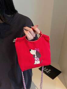 Ins療癒系卡通小狗刺繡小包，輕量可水洗布料，多色可選，女款通勤旅行便攜斜挎包，附可拆卸肩帶手提包 - 彩色 - 查看 14
