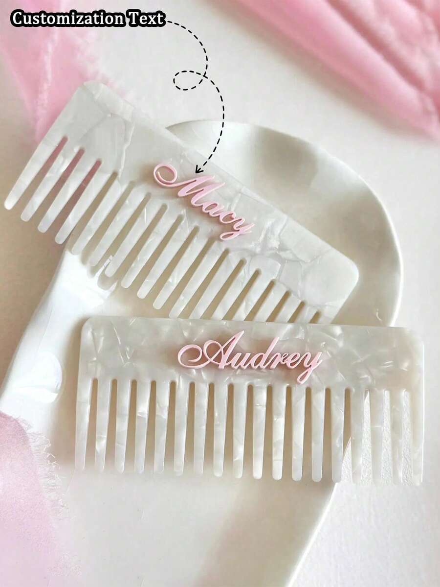 1 Personalized Elegant Ladies' Retro Acetate Comb With Faux Pearl Name Design - Hair Accessory, Solid Color, Birthday, Bridesmaid, Bride, Mother, Girlfriend - White - View 1