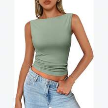 European-American Style Sleeveless Square Neck Camisole For Women - 軍綠色100 - 查看 9