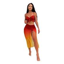 Azul Traje De Baño Sexy Bikini Para Mujer Con Falda 3 Piezas - Naranja - Ver 9