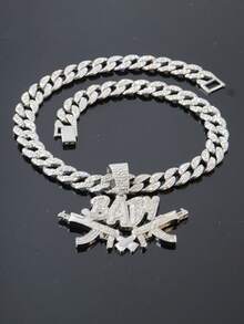 Hip Hop Full Rhinestone BABY Letter Pendant Necklace Men's Brand Cuban Chain Street Style Personalized Versatile Collarbone Chain Gift New Jewelry - BABY Double Gun Pendant - View 7