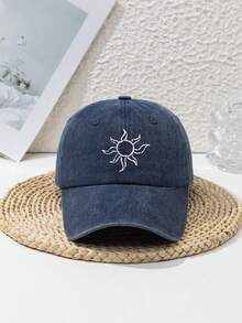 1 pieza Gorra de béisbol de mujer ajustable, estilo vintage lavada, casual, deportiva, para el sol, playa y calle, de poliéster bordada y suave, para primavera, verano y otoño - Azul marino - Ver 1