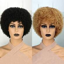 Short Afro Kinky Curly Human Hair Blonde Color 6inch 200% Density Wig Brazilian Remy Human Hair Wigs For Women Machine Made Suitable For All Kinds Of People 1B And 27# Color - Multicolor - View 2