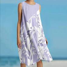 Women's Sleeveless, Printed, Loose-Fitting Casual Mini Dress (Holiday Style) - 藍色 - 查看 3