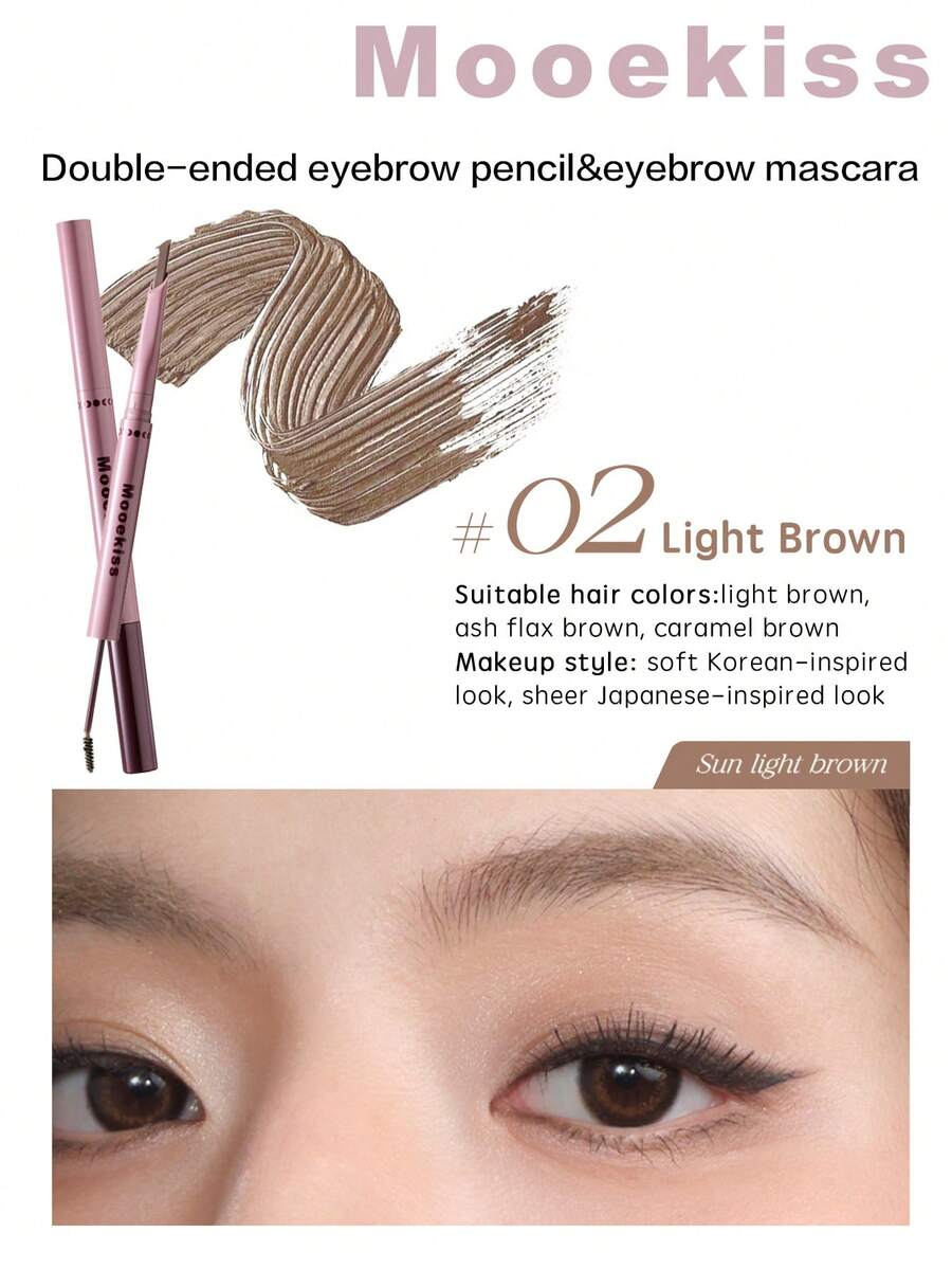 Mooekiss Dual-Ended Eyebrow Pencil & Brow Pomade, Suitable For Korean Makeup Look - 02 - View 1