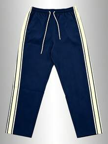 Men's Side Stripe Drawstring Sweatpants, Casual Loose Straight Leg Joggers, Breathable Quick-Dry Outdoor Sports Long Pants - Blue - View 2