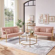 - Sofá moderno de 143.5 cm de ancho, sofá pequeño de tela de terciopelo con brazos y patas de metal dorado para sala de estar, oficina en casa, estudio rosa - Gris,claro - Ver 10