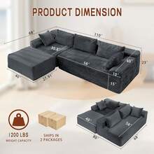 Korser - Camillas seccionales de 108 pulgadas para sala de estar, sofá seccional modular con sillón en forma de L, sofá de nube, cómodo sofá esponjoso de pana con asiento profundo y bolsillos - Gris Carbón - Ver 4
