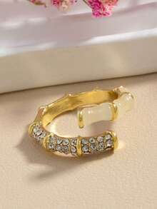 1pc Exquisite Opal & Cubic Zirconia Decorated Cufflink Ring, Gift For Girlfriend - Yellow Gold - View 4