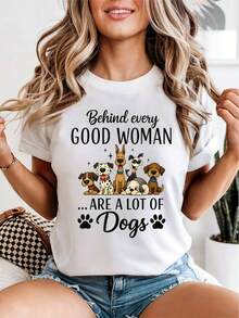 Premium Women's T-Shirt With A Fun Dog Design. There Are Plenty Of Dogs Around Every Good Woman. Promotional T-Shirt With An Adorable Puppy Print. Casual Women's T-Shirt - 白色 - 查看 1
