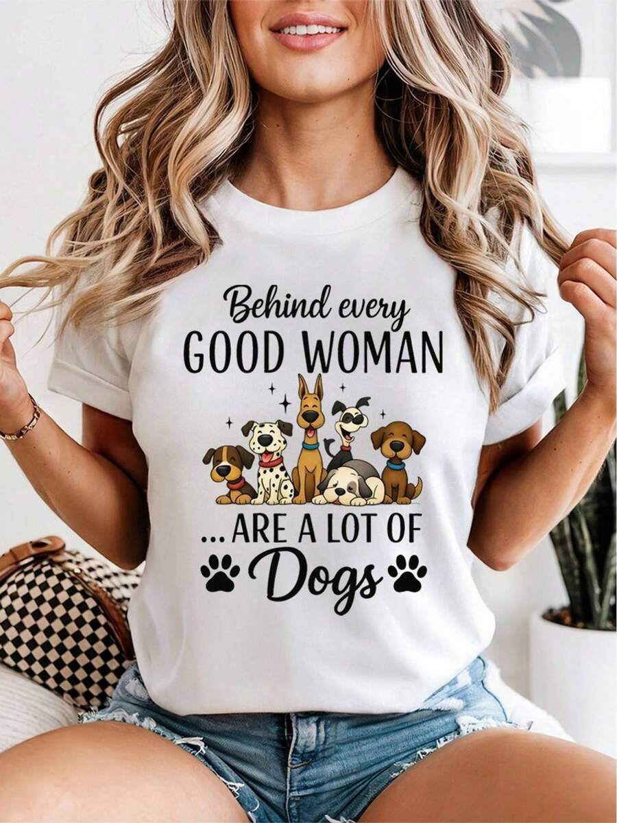 Premium Women's T-Shirt With A Fun Dog Design. There Are Plenty Of Dogs Around Every Good Woman. Promotional T-Shirt With An Adorable Puppy Print. Casual Women's T-Shirt - 白色 - 查看 1