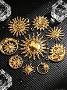 5pcs Stainless Steel Fashionable Sun & Moon Heart Shaped Pendant DIY Necklace Earring Jewelry Making Accessories, Daily Wear Gift - Pendants - View 8