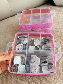 Rhinestone Decorated 3-Layer 18-Compartment Detachable Handheld Storage Box, Hardware Tool Organizer, Contact Lens Storage Case - Multicolor - View 9