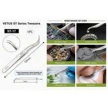 1件 Vetus ST 系列銀色尖頭鑷子，不鏽鋼直頭與彎頭睫毛接種鑷子，可選型號：ST-10/11/12/13/14/15/16/17 - A-銀色 - 查看 8